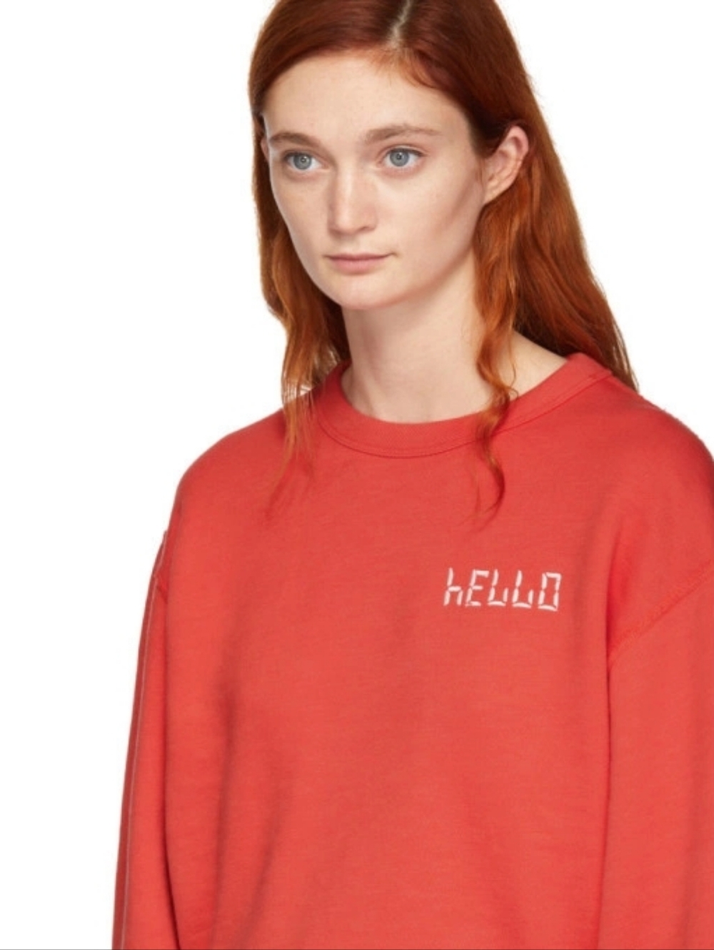 Rag & Bone Cropped "HELLO" Red Crew Sweatshirt